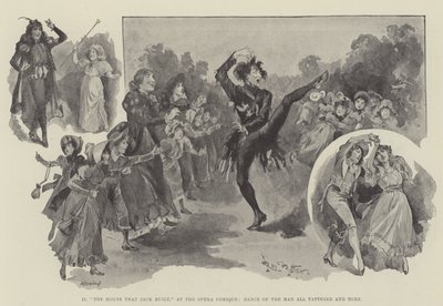 "A ház, amelyet Jack épített" az Opera Comique-ban, a Dance of the Man csupa rongyos és szakadt (metszet) alkotó: English School
