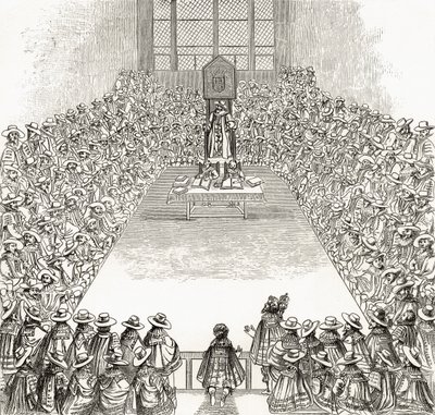 Az alsóház I. Jakab idejében, Richard Lovett tiszteletes „London Pictures: Drawn with Pencil” című művéből, 1890-ben. alkotó: English School
