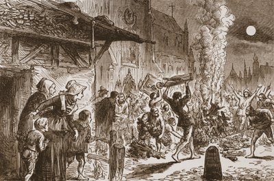 A bázeli ikonoklasztok képeket és bálványokat égetnek, illusztrációja James Aitken Wylie (1808-1890) A protestantizmus története című könyvéből, pub. 1878 alkotó: English School
