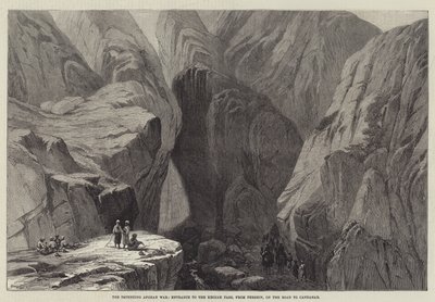 A közelgő afgán háború, a Khojak-hágó bejárata, Pershinből, a Candahar felé vezető úton (metszet) alkotó: English School