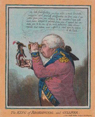 „Brobdingnag királya és Gulliver” (akvatinta, színes) alkotó: English School