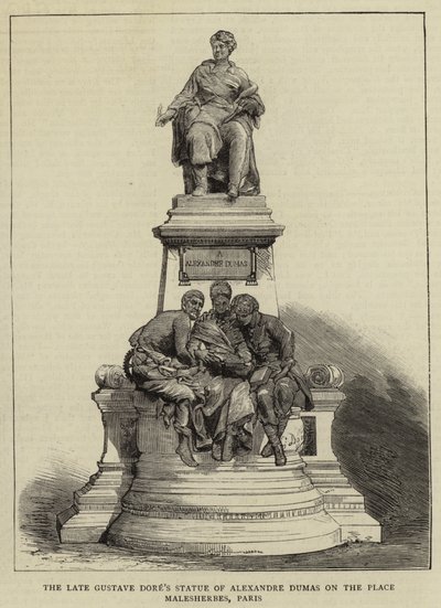 A néhai Gustave Dore Alexandre Dumas szobra a Malesherbes téren, Párizs (metszet) alkotó: English School