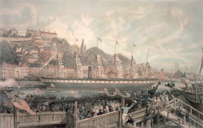 A „The Great Britain” gőzhajó felbocsátása H.R.H. jelenlétében. Albert herceg (színes litó) alkotó: English School