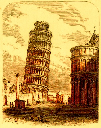 A ferde torony és a pisai székesegyház apszisa, George Chisholm 1885-ben megjelent The World as it Is illusztrációja (digitálisan javított kép) alkotó: English School
