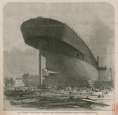 A Leviathan (Nagy Keleti) gőzhajó; tat és kiemelkedés a csavar pengéihez alkotó: English School