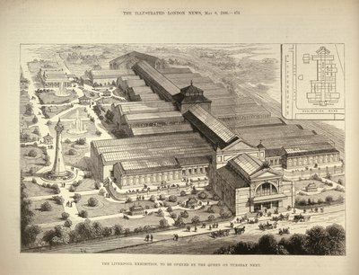 A liverpooli kiállítás, amelyet a királynő nyit meg, a The Illustrated London Newsból, 1886. augusztus 5. alkotó: English School