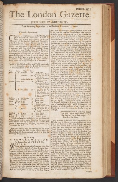 A London Gazette, 5573. szám, 1. oldal alkotó: English School
