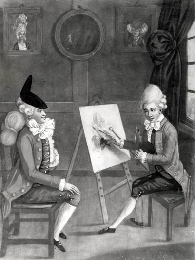 A makarónifestő, vagy Billy Dimple a képéhez illően, kiadó: Bowles and Carver, 1772 (mezzotint) alkotó: English School