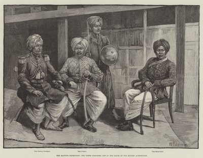 A manipuri expedíció, a három fogoly immár a brit hatóságok kezében (metszet) alkotó: English School