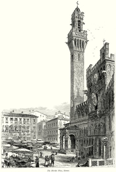 A piactér, Siena (metszet) alkotó: English School