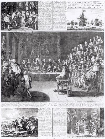 A királyi mártír, Első Károly király házassága, háborúi, szenvedése és halála, nyomtatta Henry Overton és J. Hoole (metszet) (bundw fotó) alkotó: English School