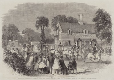 Alice hercegnő házassága Lajos hesseni darmstadti herceggel, Királyi Felségeik távozása Osborne-ból Szent Klára felé, Harcourt ezredes székhelyére (metszet) alkotó: English School