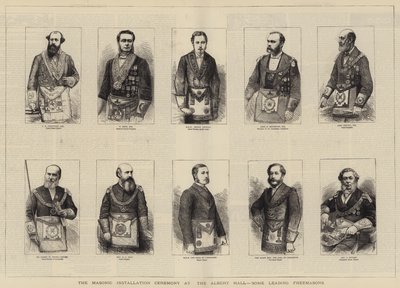 A szabadkőműves beiktatási ceremónia az Albert Hallban, néhány vezető szabadkőműves (metszet) alkotó: English School