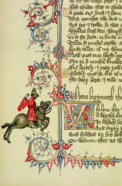 A kereskedő, a The Canterbury Tales faxrészlete, Geoffrey Chaucer (1342-1400 körül) alkotó: English School