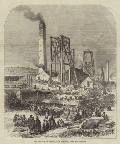 A Morley Main Colliery, Dewsbury közelében, a robbanás után (metszet) alkotó: English School