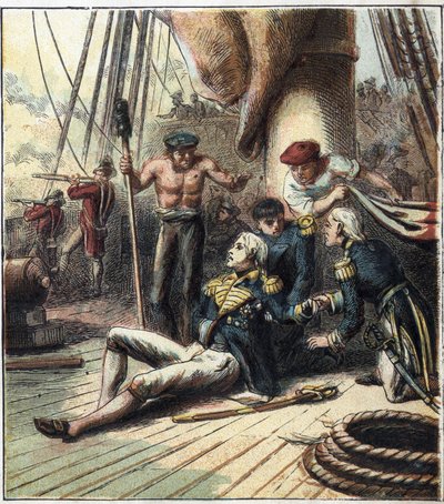 A napóleoni háború: a trafalgari csata, 1805.10.21-én a Villeneuve admirális vezette francia-spanyol flottával szembeszállt a Nelson admirális vezette brit flottával. Ott halt meg. – A trafalgari csata alkotó: English School