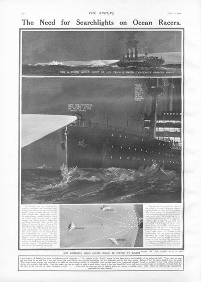 The Need for Searchlights on Ocean Liners, The Sphere, 1912. április 27 alkotó: English School