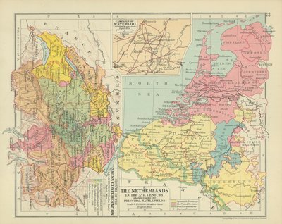 Hollandia a XVII. században, a főbb csatatereket is bemutatva (színes litográfia) alkotó: English School