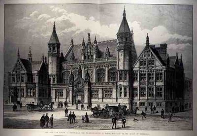 A birminghami New Law Courts, amelynek alapkövét a királynő tette le, a The Illustrated London Newsból, 1887. március 26. alkotó: English School