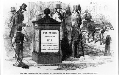 Az új postafiók a Fleet Street és a Farringdon Street sarkán, a The Illustrated London Newstól, 1855. március 24. alkotó: English School