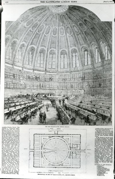 The New Reading-Room, British Museum, megjelent a The Illustrated London News-ban, 1857. május 9. alkotó: English School