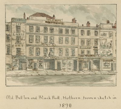 The Old Bell Inn és Black Bull, Holborn, London (wc papíron) alkotó: English School