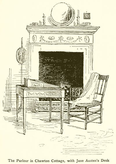 A szalon Chawton Cottage-ban, Jane Austens íróasztallal alkotó: English School