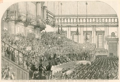 A békekongresszus az Exeter Hallban, Sir David Brewster, az elnök felolvassa a megnyitó beszédet alkotó: English School