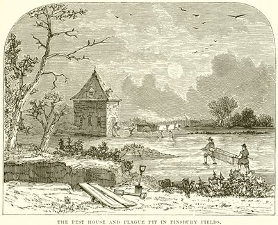 A pesti ház és a pestisgödör Finsbury Fieldsben alkotó: English School