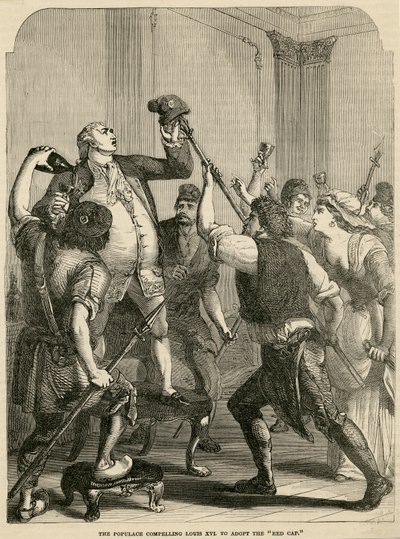 A lakosság arra készteti XVI. Lajost, hogy vegye fel a vörös sapkát, 1792 alkotó: English School