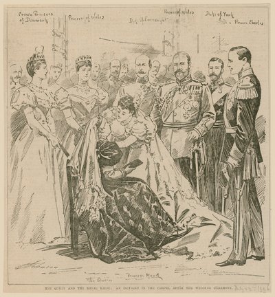 A királynő és a királyi menyasszony, egy incidens a kápolnában az esküvői szertartás után, 1896. július 23. alkotó: English School