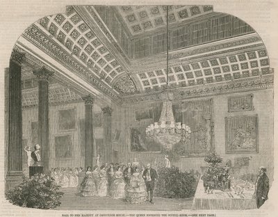 A királynő belép a Grosvenor House Vacsoratermébe alkotó: English School