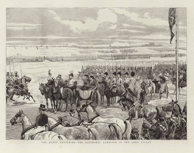 A királynő áttekinti az Aldershot helyőrséget a Long Valley-ben alkotó: English School