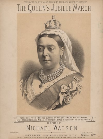 A királynő jubileumi menete – Viktória királynő portréjával (színes litó) alkotó: English School