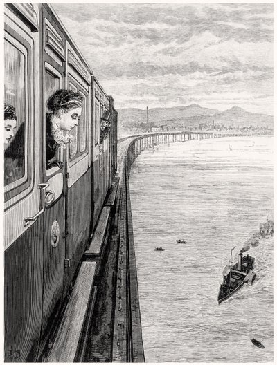 A királynő visszatérése a Felvidékről; Őfelsége átkel a Tay Bridge-en, Dundee-ban alkotó: English School