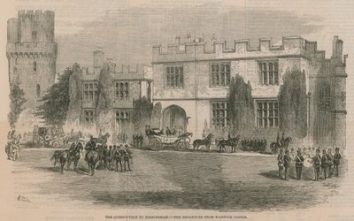 A királynék birminghami látogatása – az indulás a Warwick kastélyból alkotó: English School
