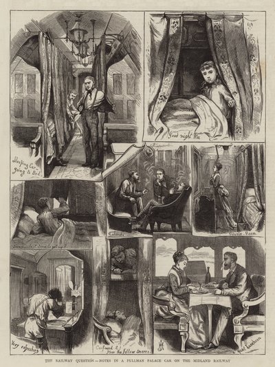 A vasúti kérdés, jegyzetek egy Pullman Palace-kocsiban a midlandi vasúton (metszet) alkotó: English School