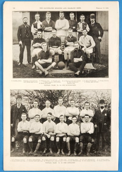 A Ravensbourne és a The Connaught futballcsapatok szerepeltek a The Illustrated Sporting and Dramatic News-ban, 1892. február 13. alkotó: English School