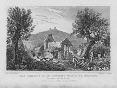 Egy ősi kápolna vagy apácakolostor maradványai West Hythe-ban, Kentben (metszet) alkotó: English School