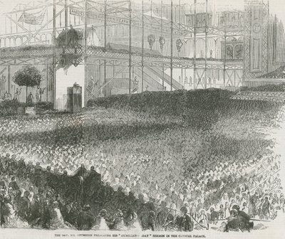 Charles Haddon Spurgeon tiszteletes a megaláztatás napi prédikációját hirdeti a Kristálypalotában alkotó: English School