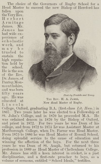 H A James tiszteletes, a rögbi új főmestere (metszet) alkotó: English School