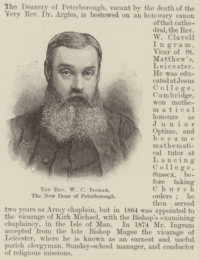 W C Ingram tiszteletes, Peterborough új dékánja (metszet) alkotó: English School
