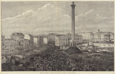 Királyi áttekintés az egyiptomi csapatokról, a jelenet a Trafalgar-téren (metszet) alkotó: English School