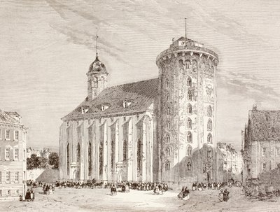 A Rundetarn vagy Kerek torony Koppenhágában, Dániában a XIX. században (litho) alkotó: English School