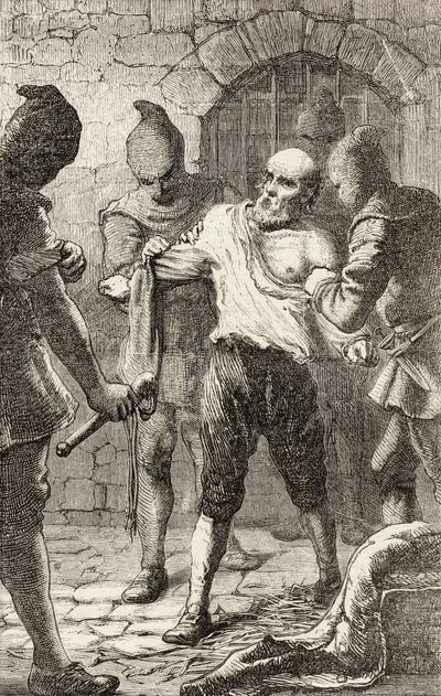 George Penn korbácsolása a spanyol inkvizíció idején, 1865 körül (fametszet) alkotó: English School