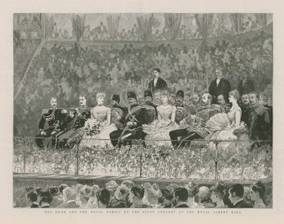 A sah és a királyi család az állami koncerten a Royal Albert Hallban alkotó: English School