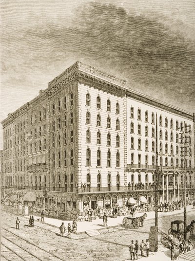 A Sherman Hotel, Chicago, 1870 körül, a Religious Tract Society által kiadott „American Pictures”-ből, 1876 alkotó: English School