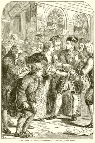 The South Sea Bubble Excitement; Jelenet a változás sikátorában alkotó: English School
