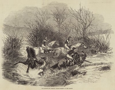 The Southgate Steeple Chase, Jelenet a pataknál (metszet) alkotó: English School