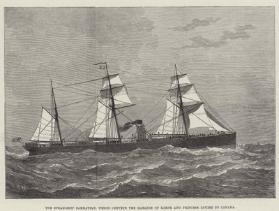 A Steam-Ship Sarmatian, amely Lorne márkiját és Louise hercegnőt szállítja Kanadába (metszet) alkotó: English School
